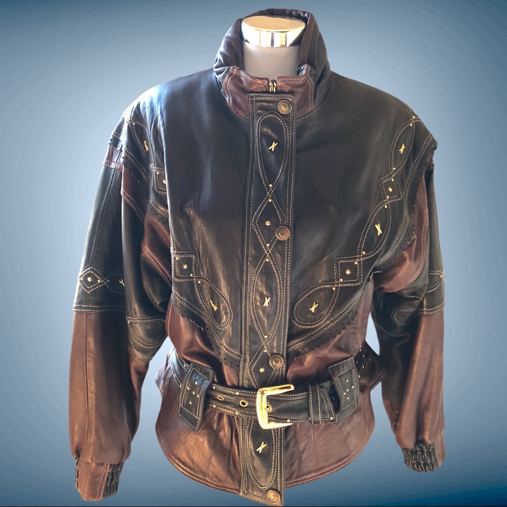 Ladies Western-style Leather Coat with gold studs